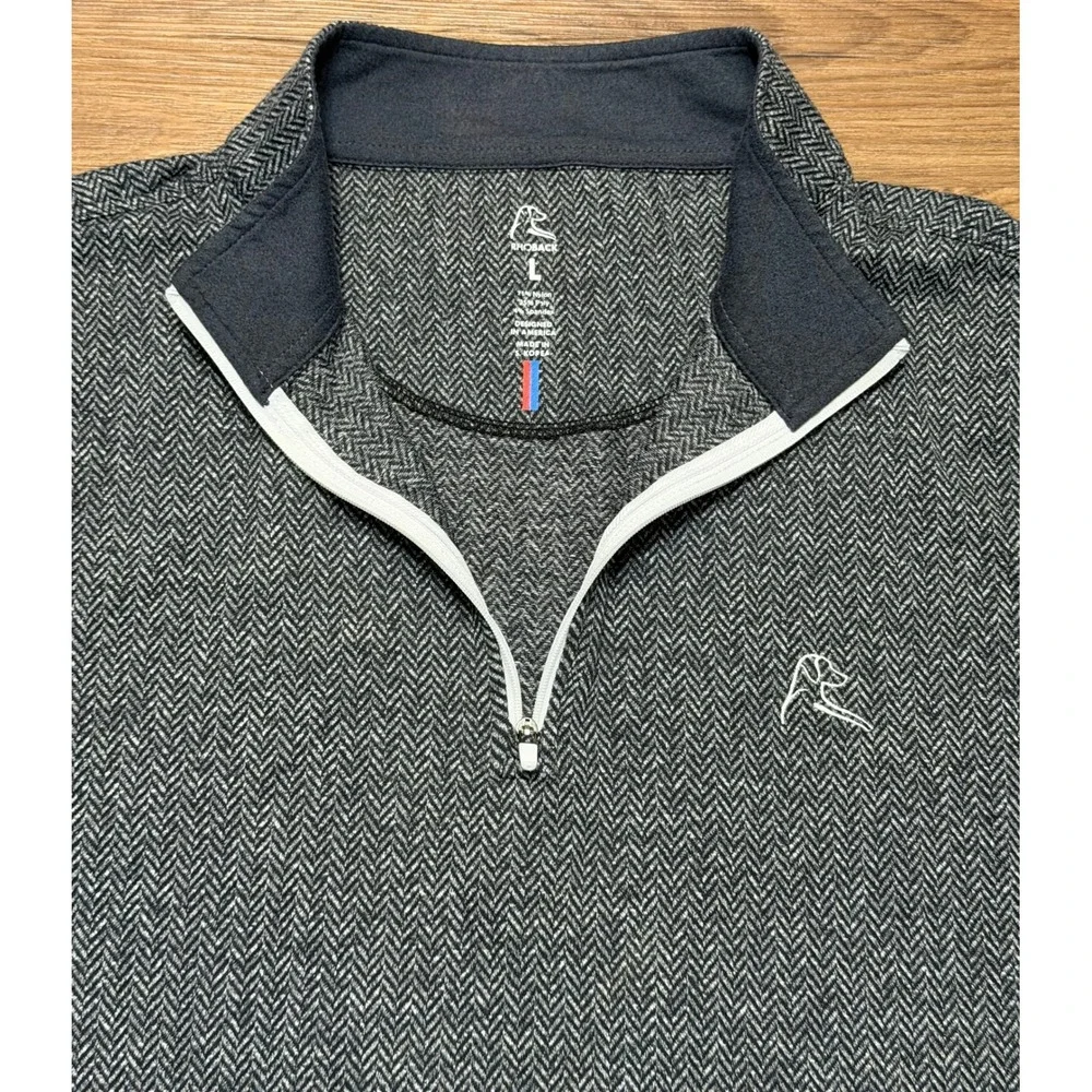 Rhoback Mens 1/4 Quarter Zip Pullover Grey Herringbone Performance Pullover Sz L